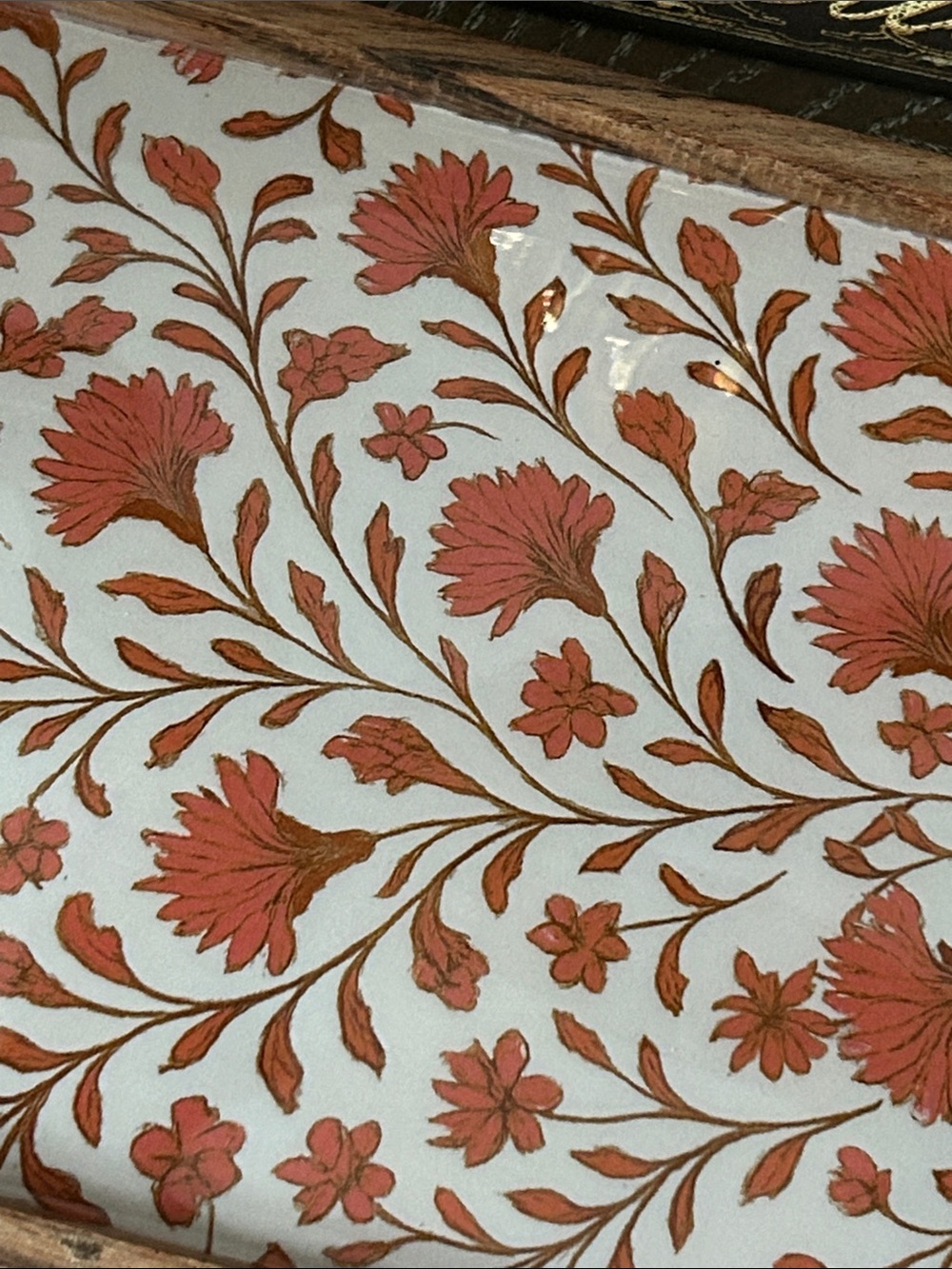 NEW! Fall Autumn Harvest Rustic Orange Floral Wood & Enamel Serving Tray - Picture 2 of 4